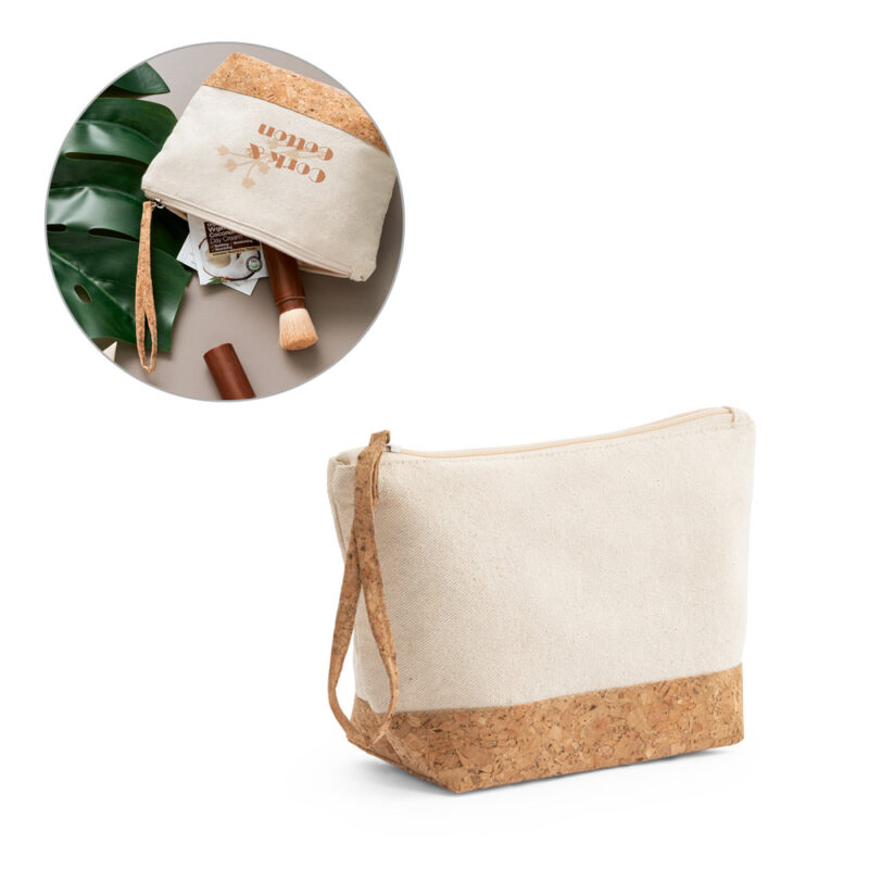 Bolsa de cosméticos em 100% de algodão e cortiça