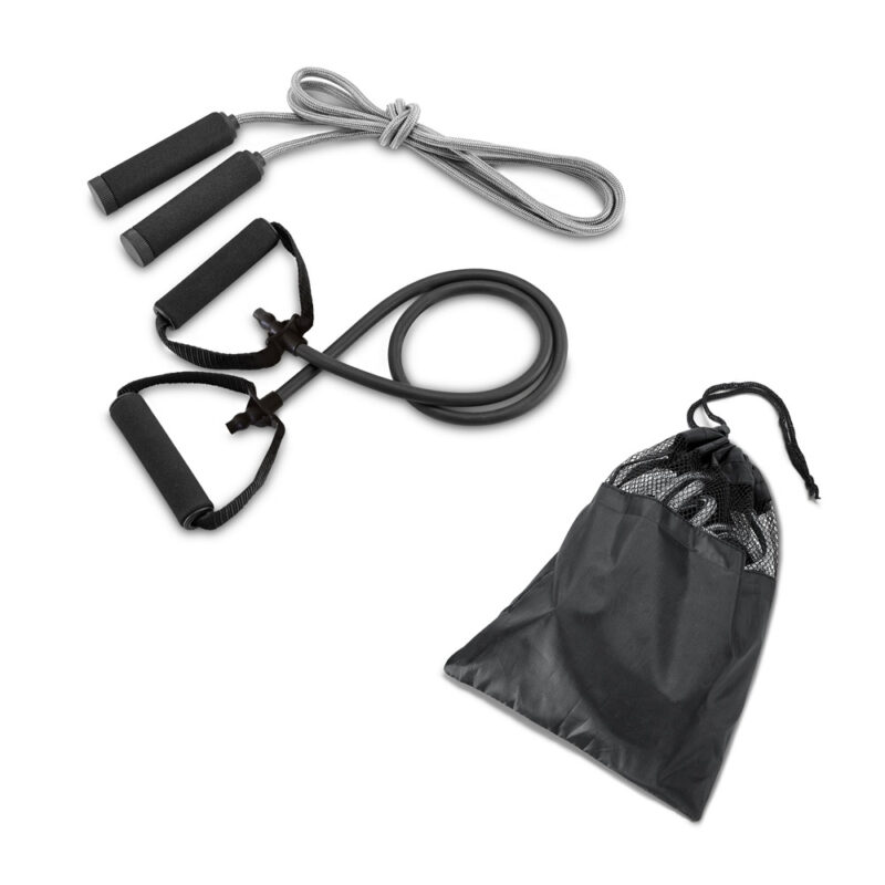 Conjunto Fitness Composto por Elástico e Corda de Pular