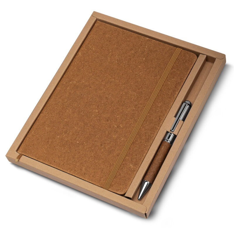 Kit Escritório Capa em Couro Reciclado e Caneta Metálica