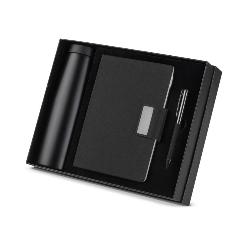 Kit Escritório Caderno, Garrafa e Caneta Metálica