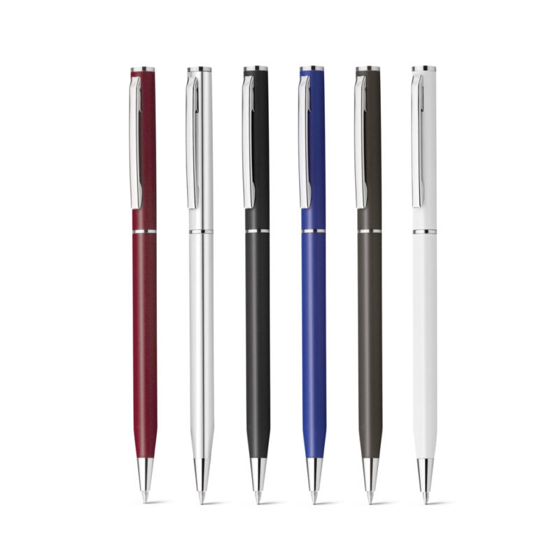 Esferográfica em alumínio e escrita em azul