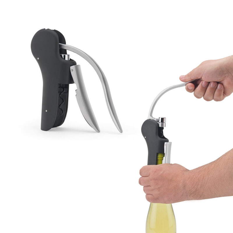 Saca-rolhas em ABS e zinco com alavanca automática para abertura fácil